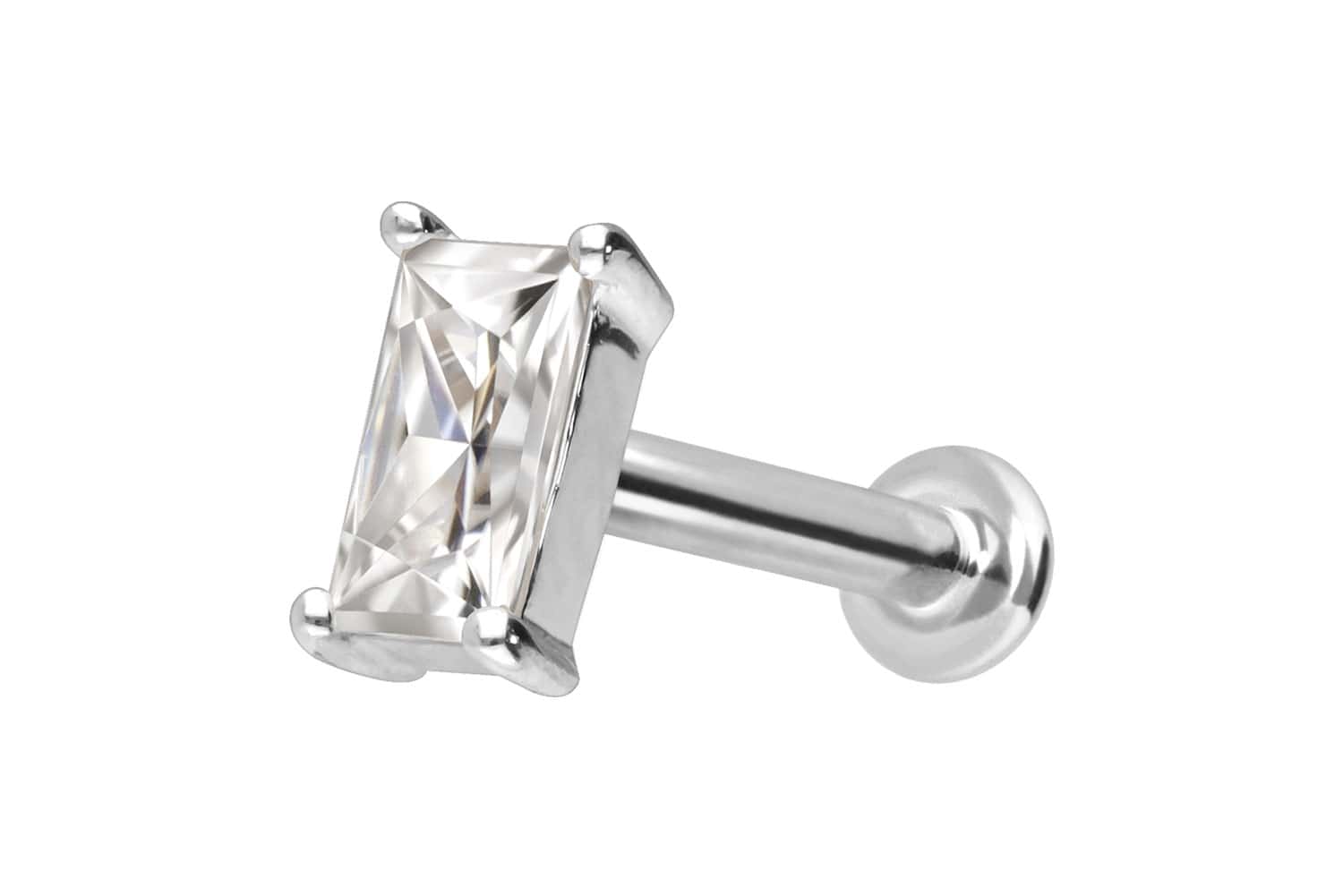 14 Karat Gold Labret Piercing mit Push Fit MOISSANIT-RECHTECK